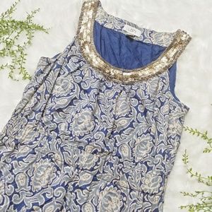 LOFT Print Dress with Gild Sequence Embellishment